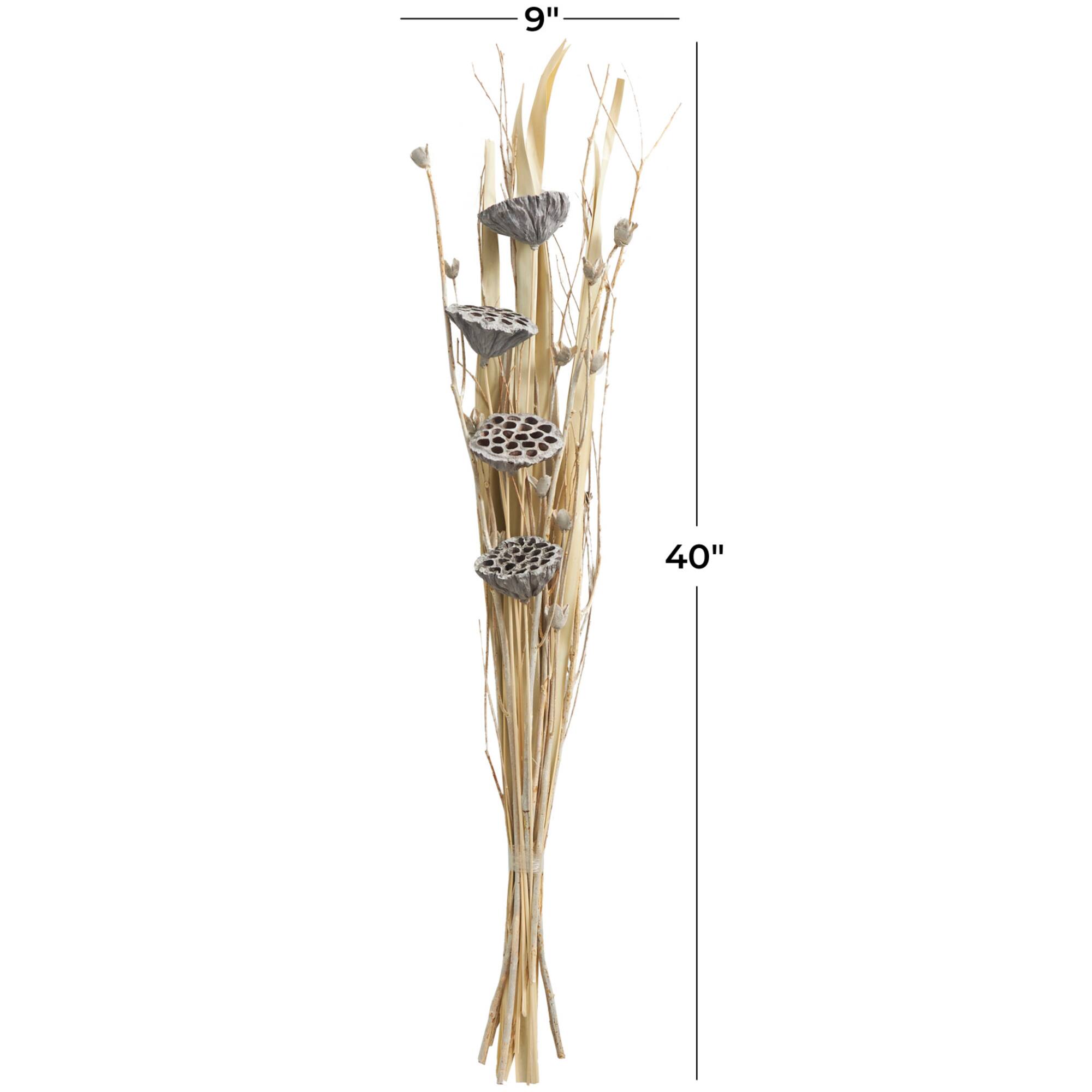 40" Gray Dried Plant Bouquet Lotus Flower Natural Foliage with Grass & Branch Accents
